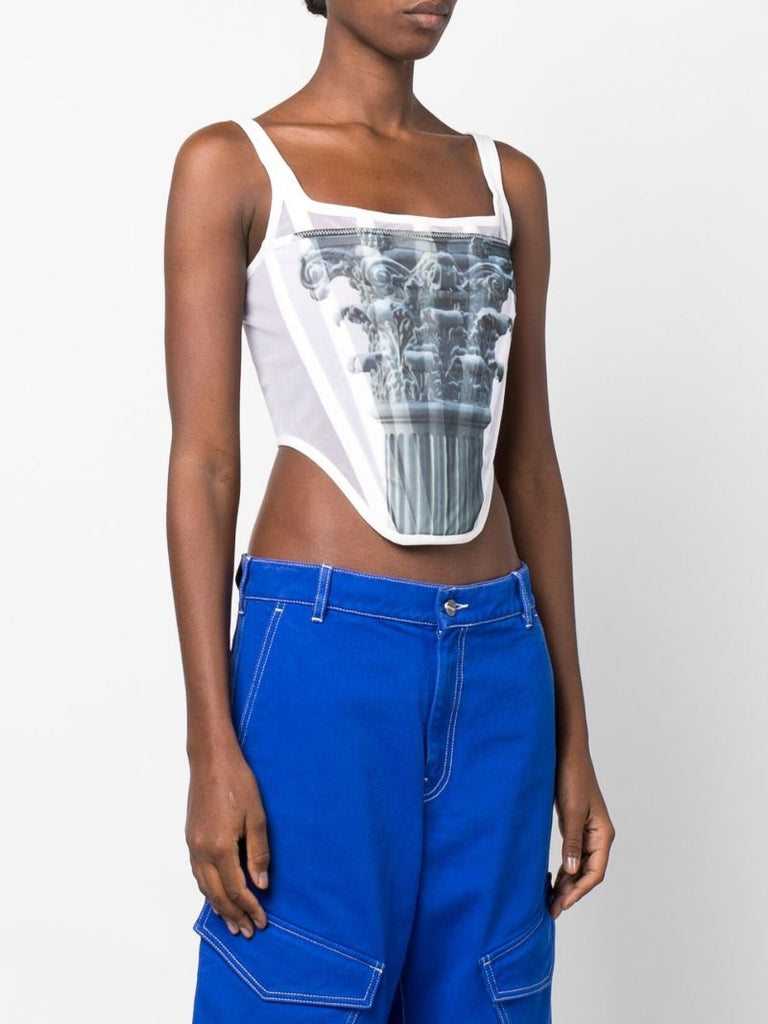 White Column Print Corset Top