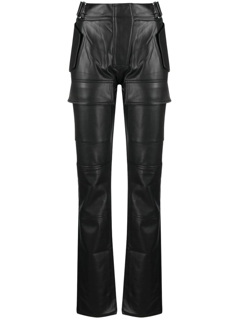 Black Moto Vegan Leather Straight Leg Trousers