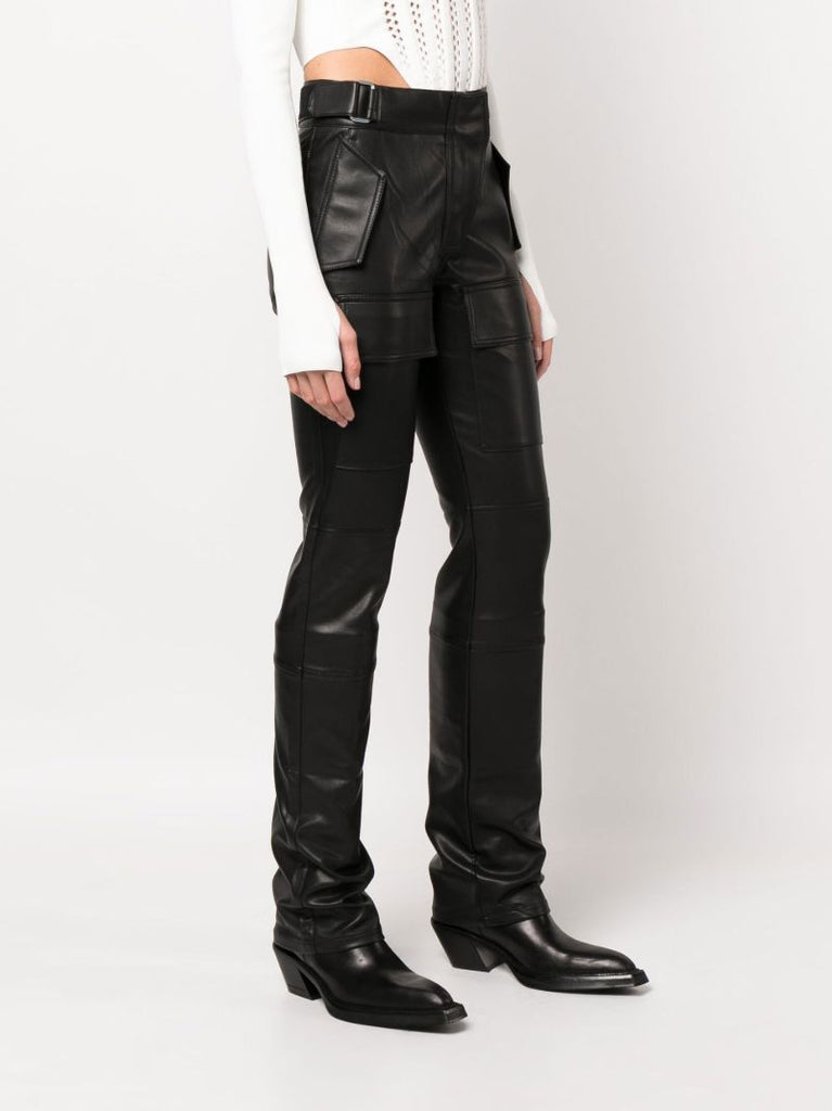 Black Moto Vegan Leather Straight Leg Trousers