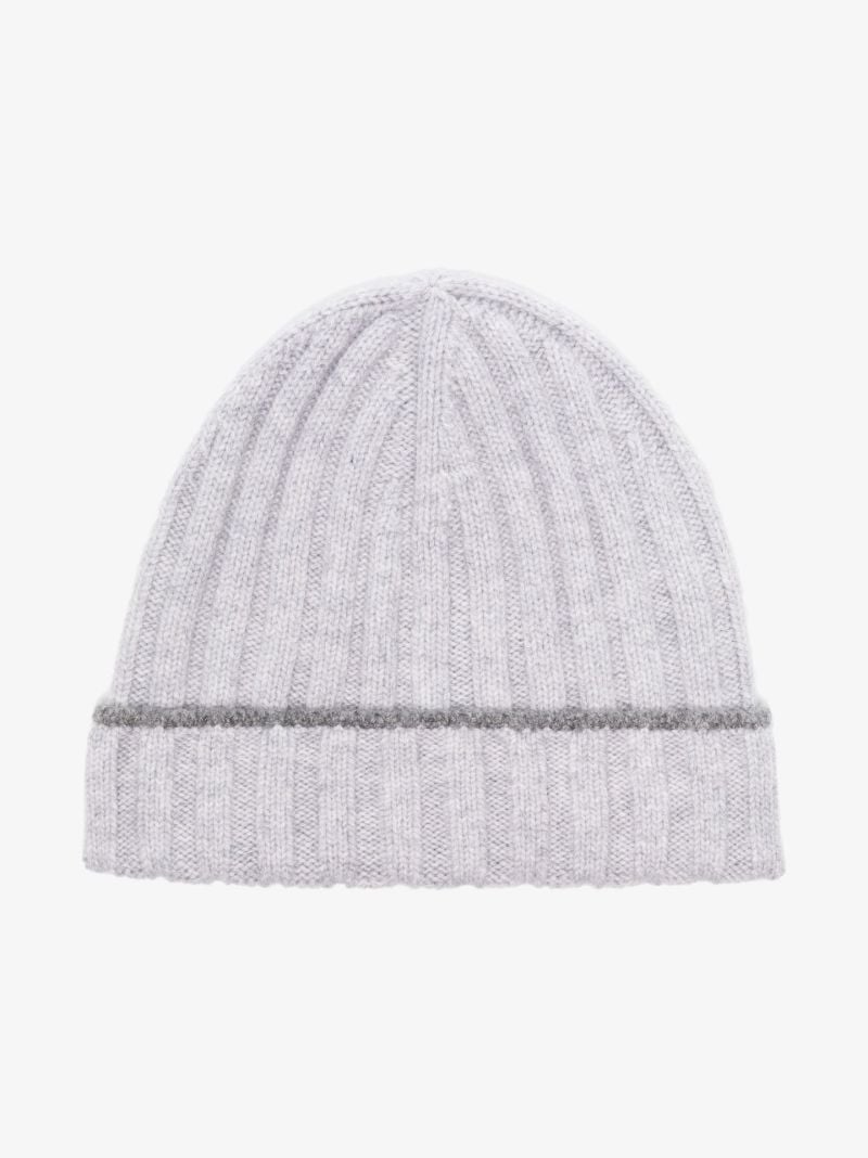 Grey Ribbed Cashmere Beanie Hat