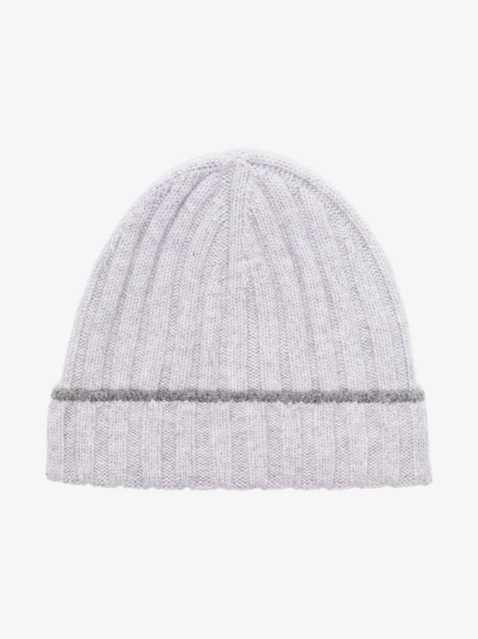Grey Ribbed Cashmere Beanie Hat