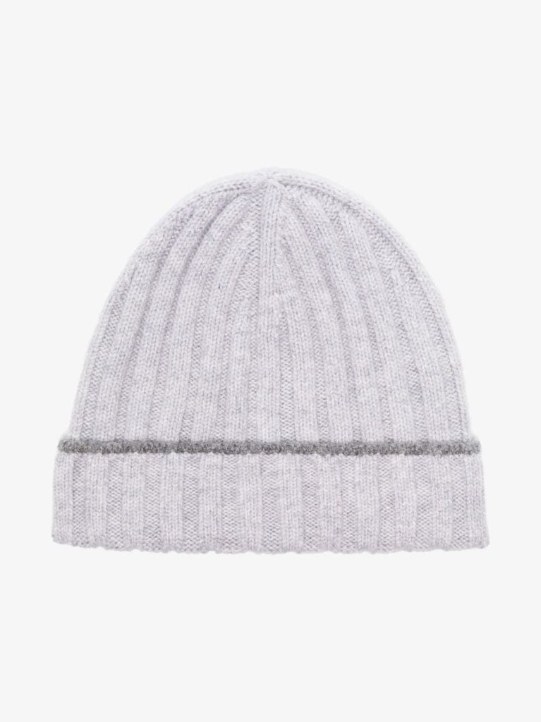 Grey Ribbed Cashmere Beanie Hat