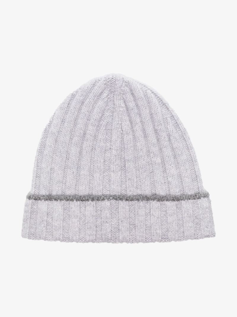 Grey Ribbed Cashmere Beanie Hat