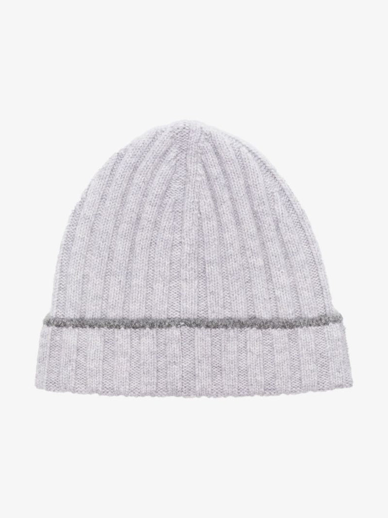 Grey Ribbed Cashmere Beanie Hat