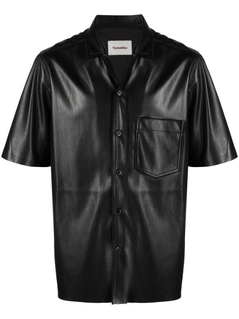 Black Bodil Faux Leather Shirt