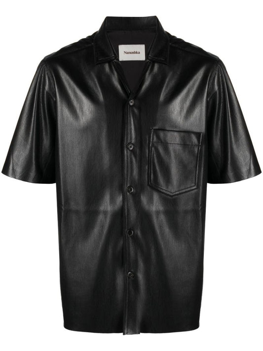 Black Bodil Faux Leather Shirt