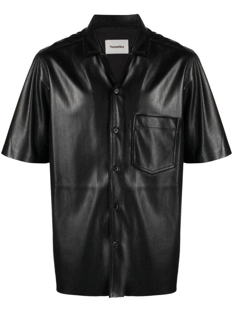Black Bodil Faux Leather Shirt