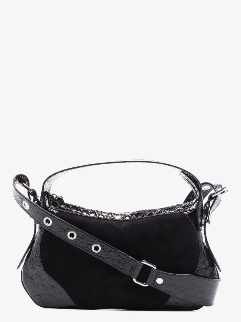 Black Mock Croc and Suede Shoulder Bag