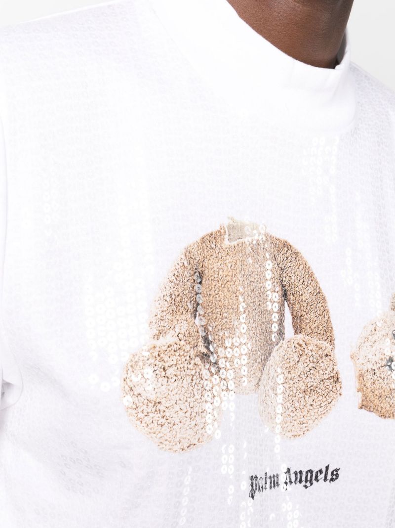 White Teddy Bear Sequin Cotton T-shirt