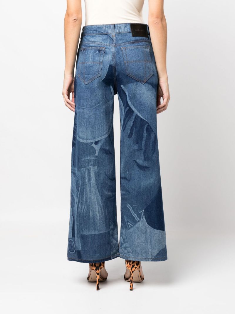 Blue Lolly Printed Wide-leg Jeans