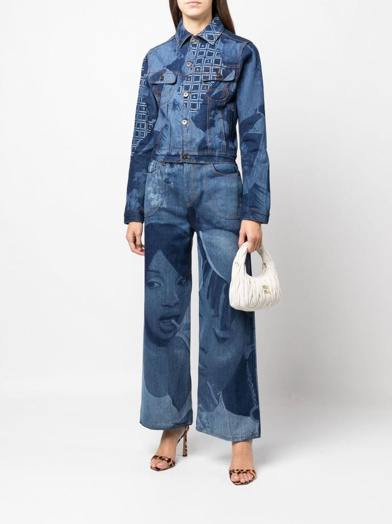 Blue Lolly Printed Wide-leg Jeans
