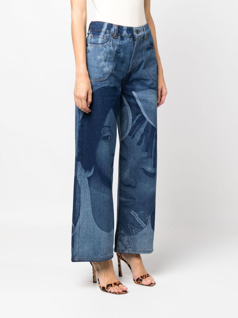 Blue Lolly Printed Wide-leg Jeans