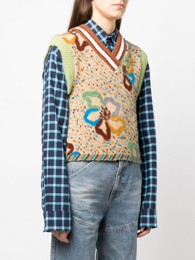 Neutral Floral Embroidered Knitted Vest