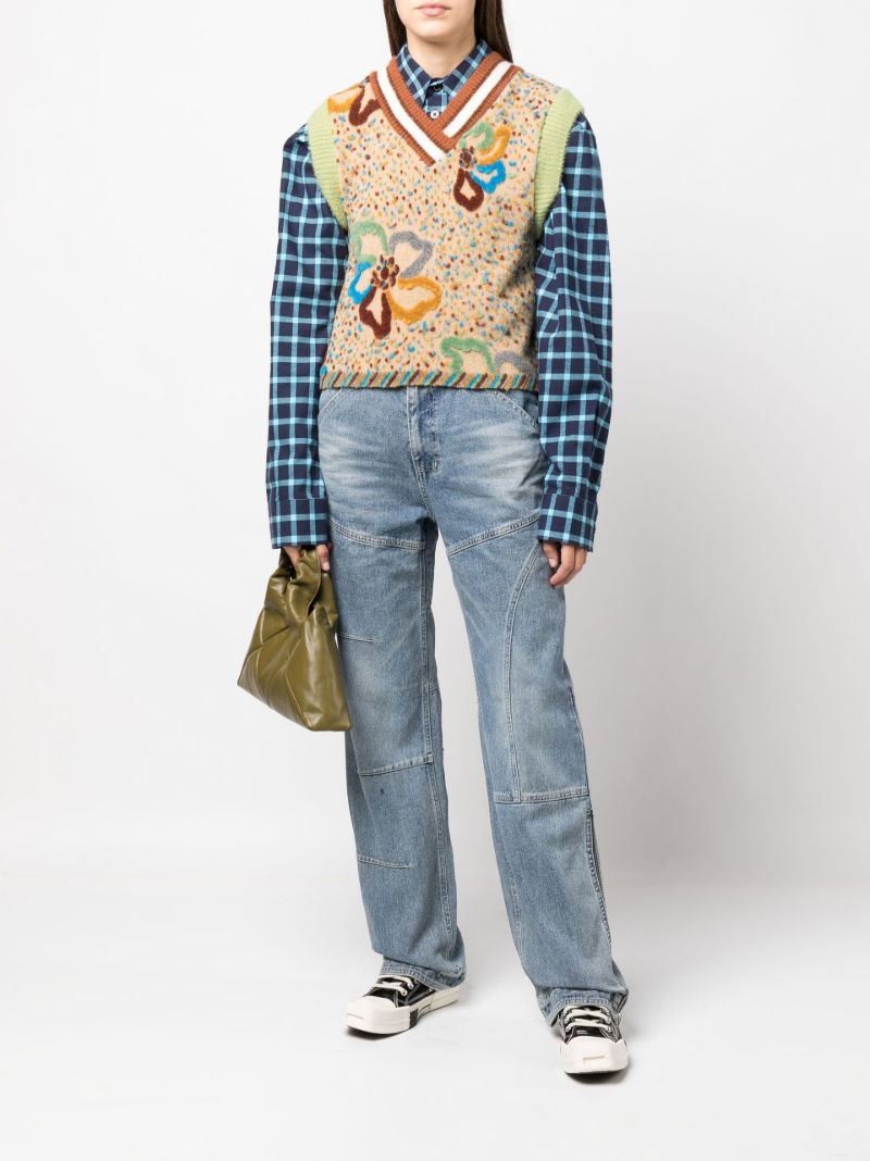 Neutral Floral Embroidered Knitted Vest