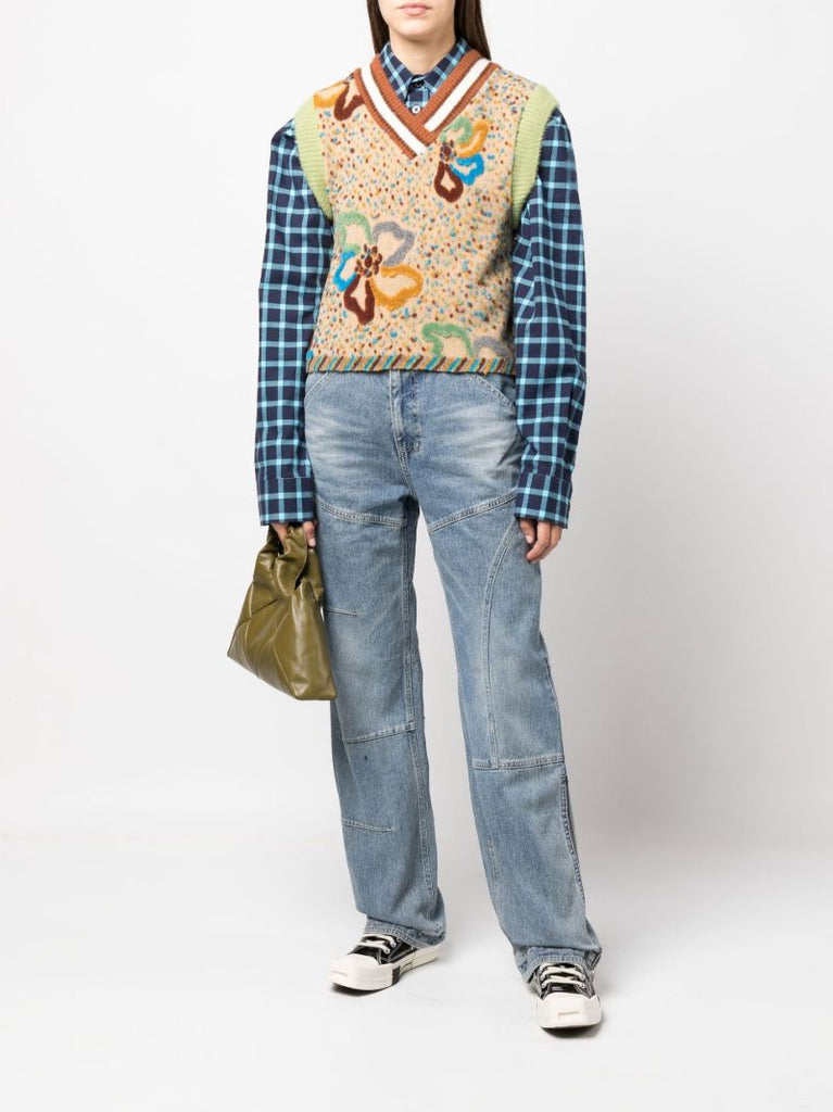 Neutral Floral Embroidered Knitted Vest
