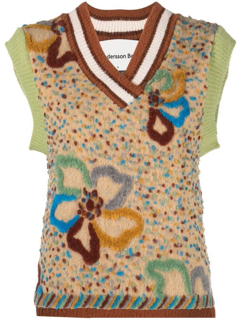 Neutral Floral Embroidered Knitted Vest