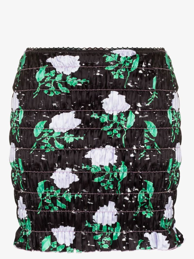 Black Floral Print Ruched Mini Skirt