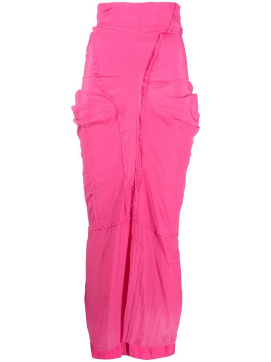 Pink Asymmetric Draped Maxi Skirt