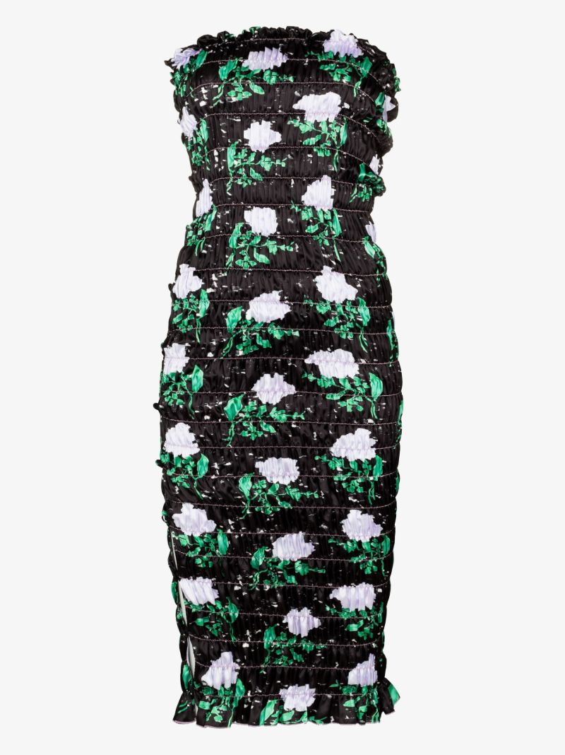 Black Floral Bandeau Midi Dress