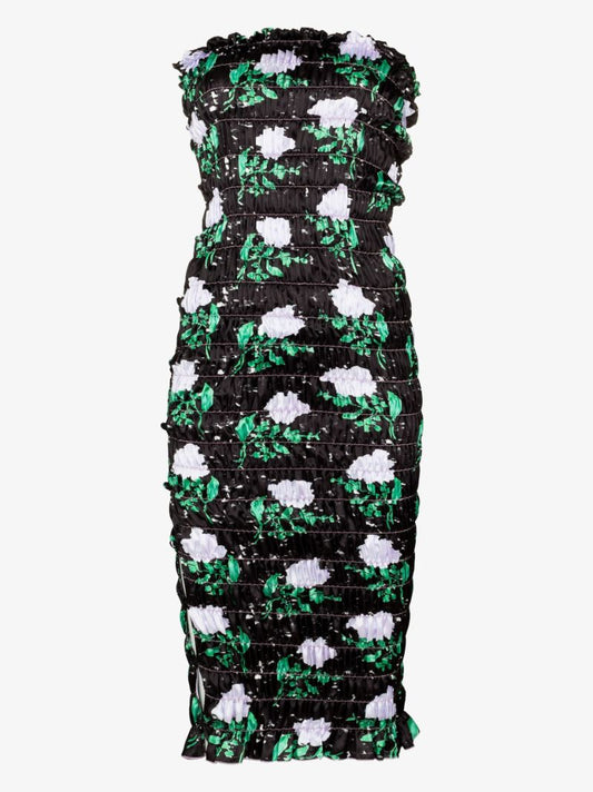 Black Floral Bandeau Midi Dress