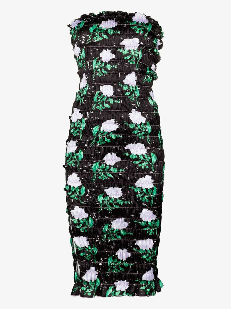 Black Floral Bandeau Midi Dress