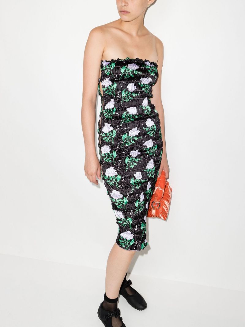 Black Floral Bandeau Midi Dress