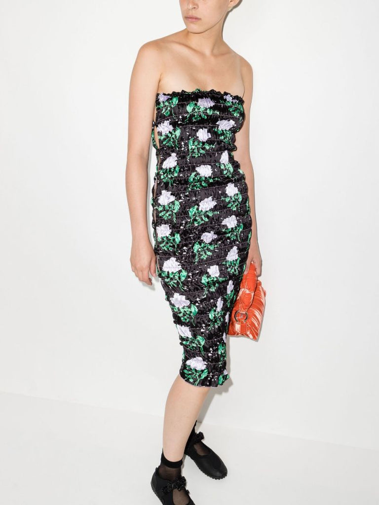 Black Floral Bandeau Midi Dress