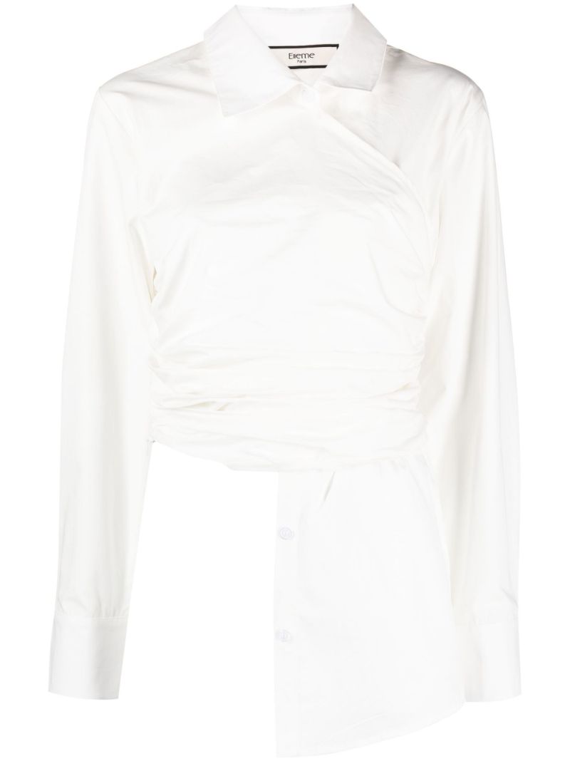 White Draped Asymmetric Cotton Shirt