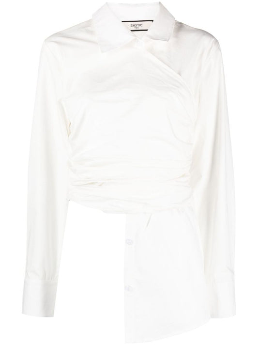 White Draped Asymmetric Cotton Shirt