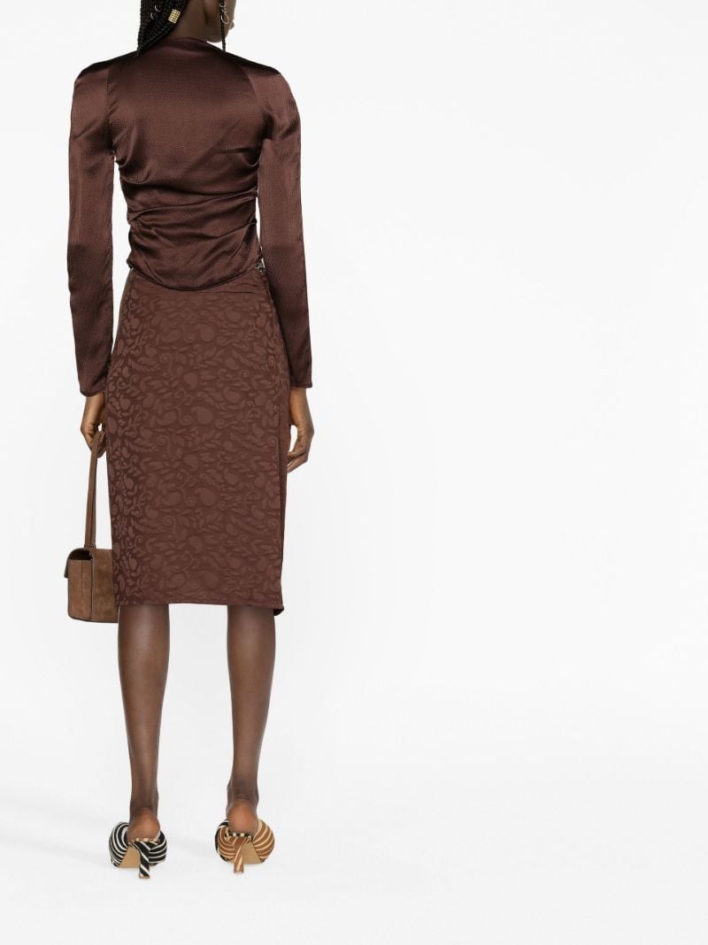 Brown Scoop Neck Ruched Silk Top