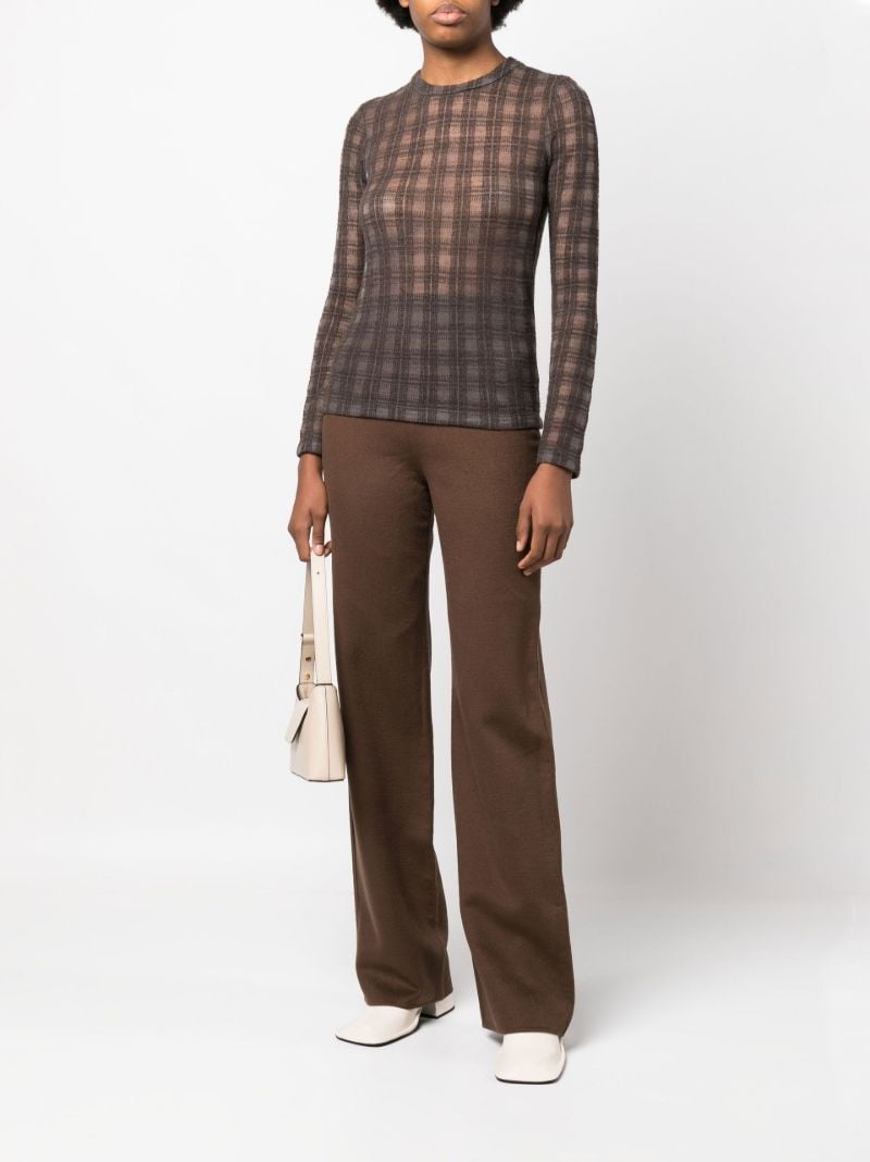 Brown Check Pattern Knit Top