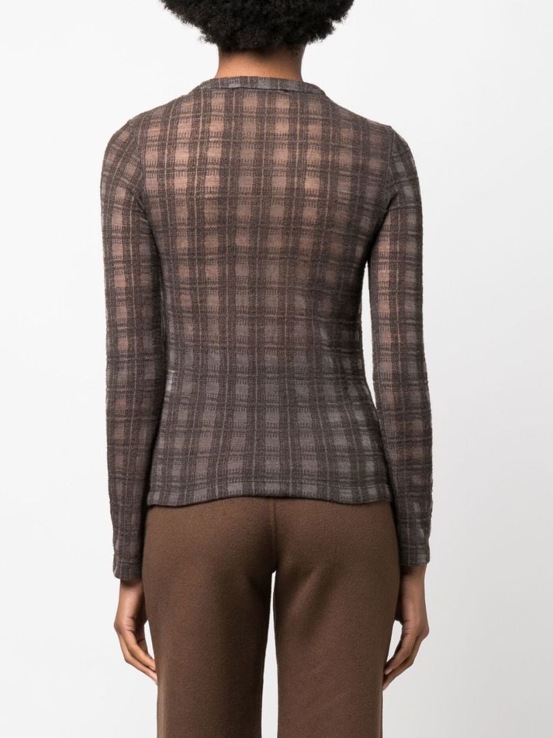 Brown Check Pattern Knit Top