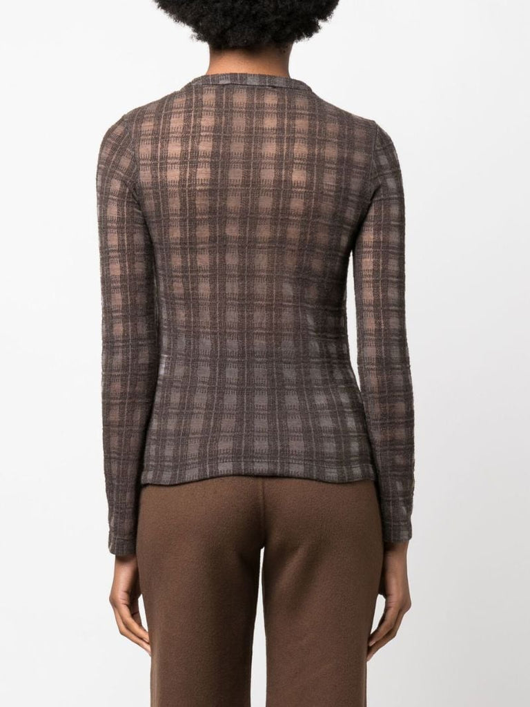 Brown Check Pattern Knit Top