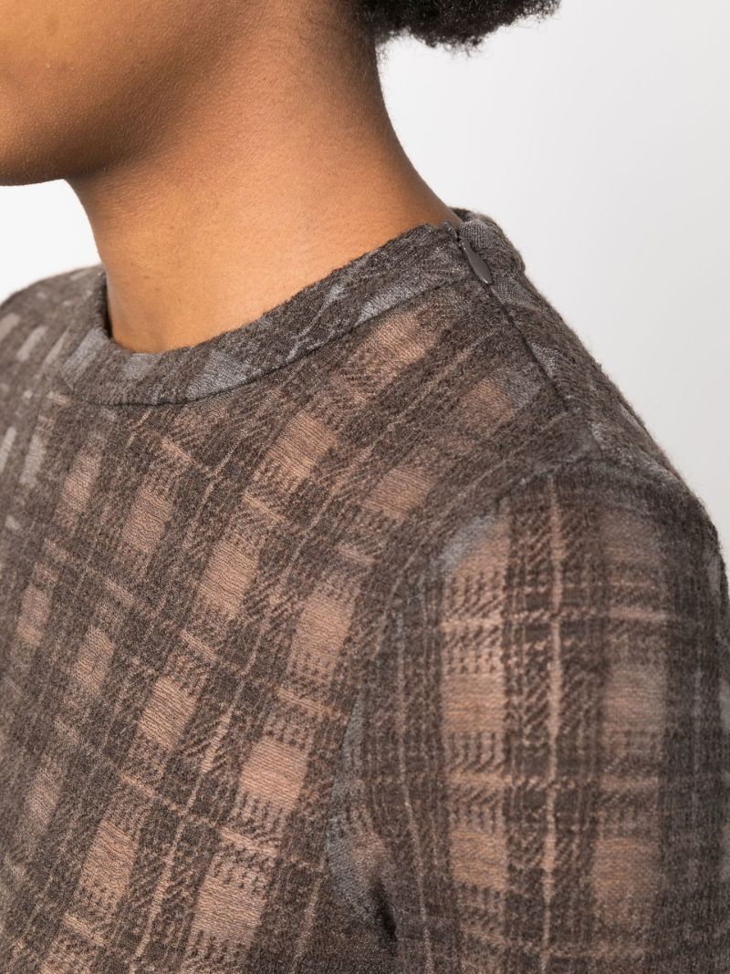 Brown Check Pattern Knit Top