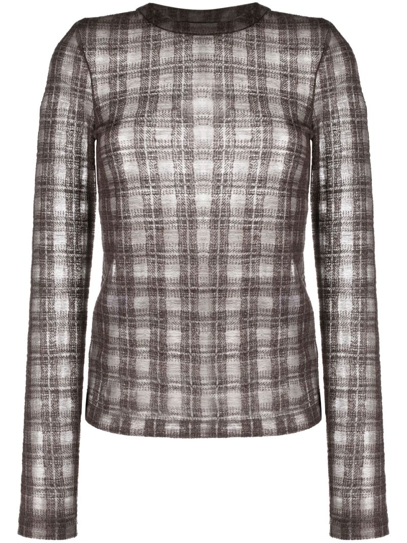 Brown Check Pattern Knit Top