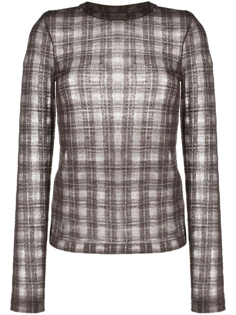Brown Check Pattern Knit Top