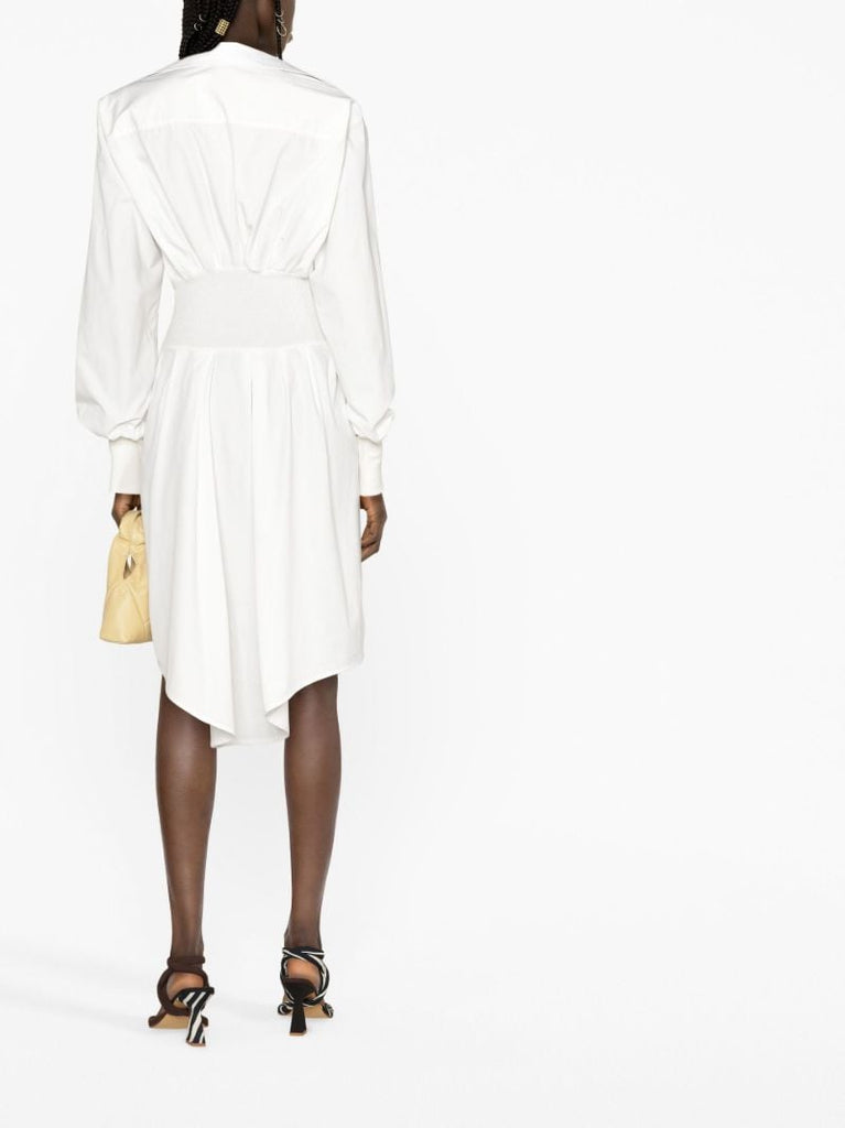 White Asymmetric Shirt Dress