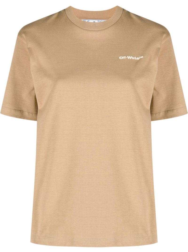 Brown Logo Embroidered Cotton T-shirt