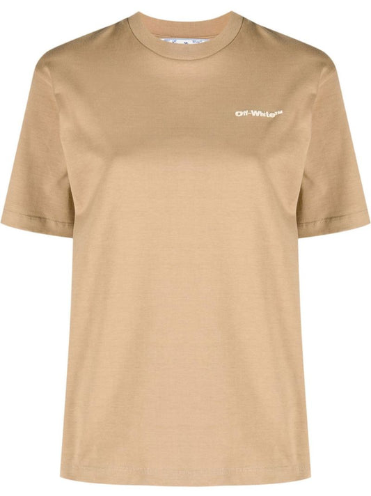 Brown Logo Embroidered Cotton T-shirt