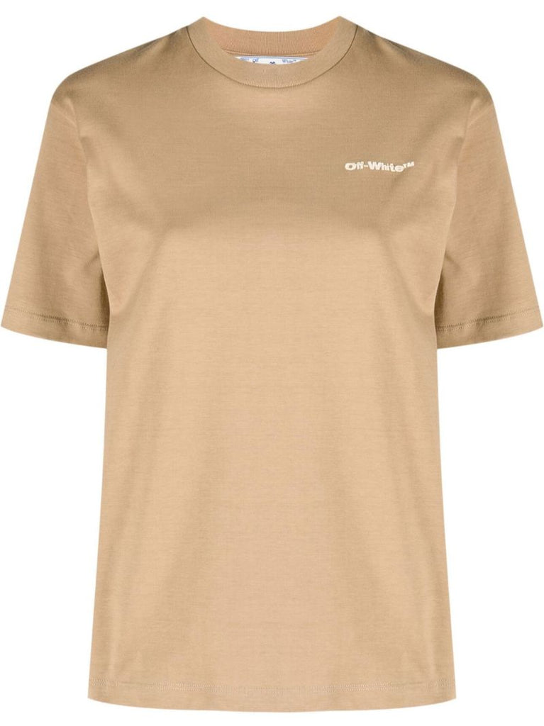 Brown Logo Embroidered Cotton T-shirt