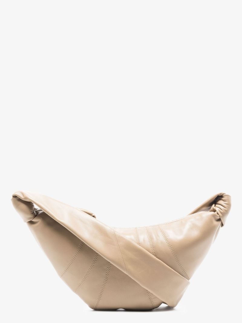 Beige Small Croissant Leather Shoulder Bag