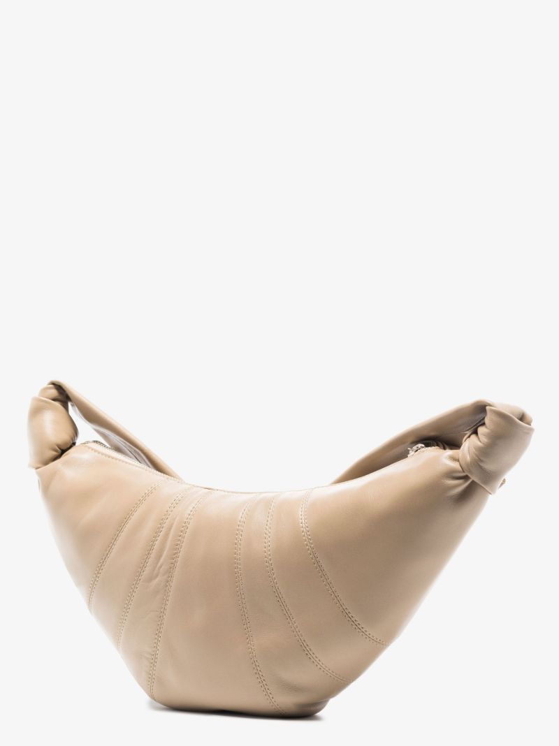 Beige Small Croissant Leather Shoulder Bag