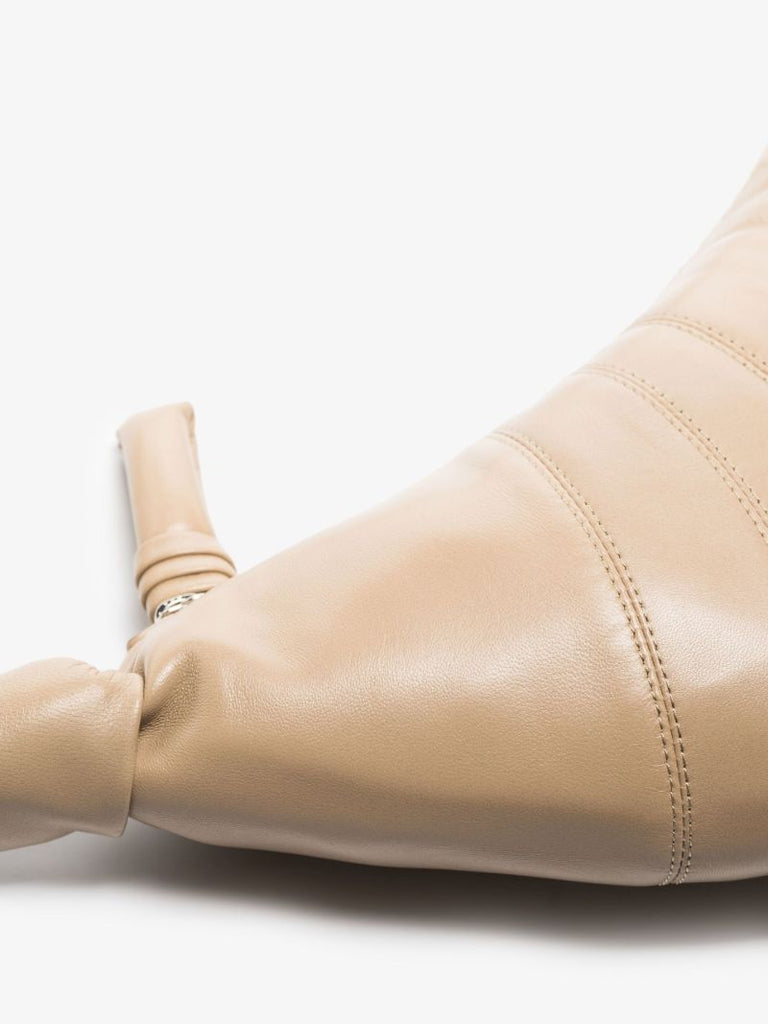 Beige Small Croissant Leather Shoulder Bag
