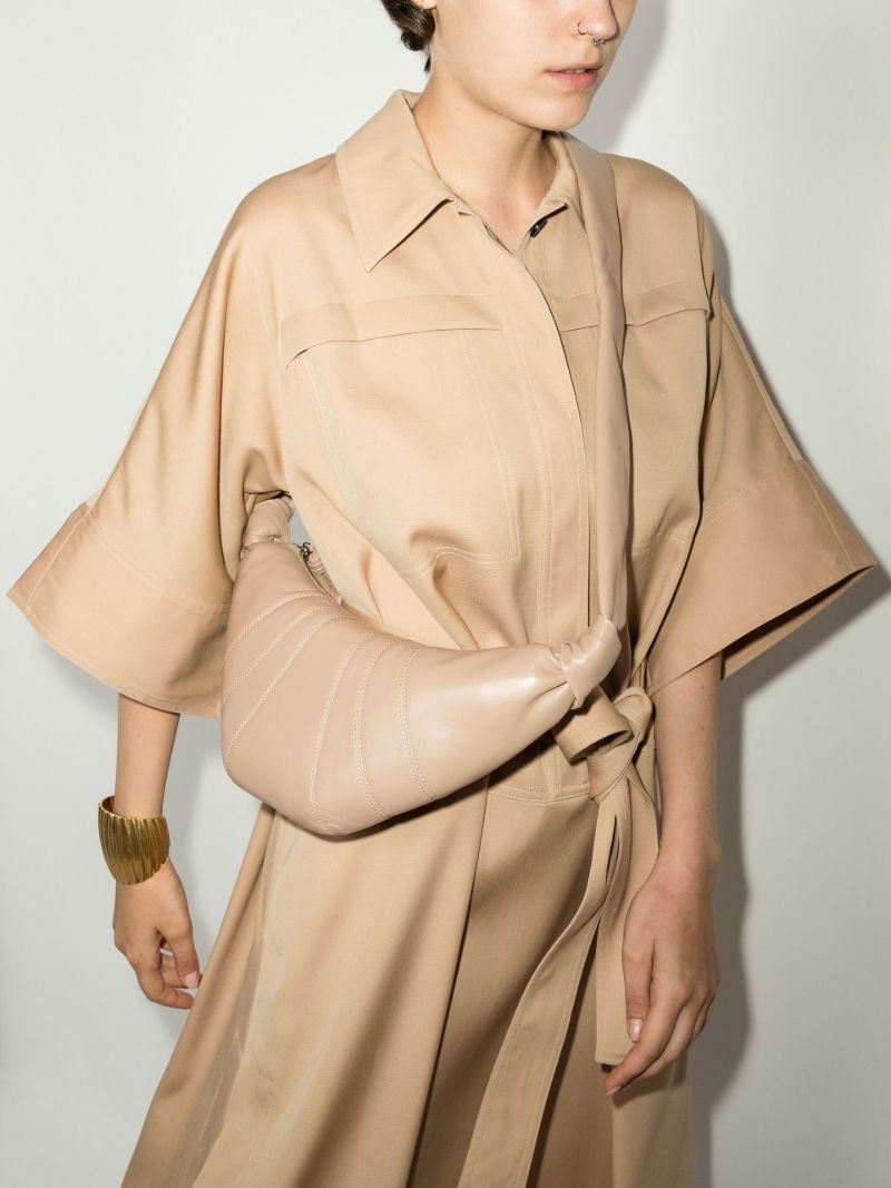 Beige Small Croissant Leather Shoulder Bag