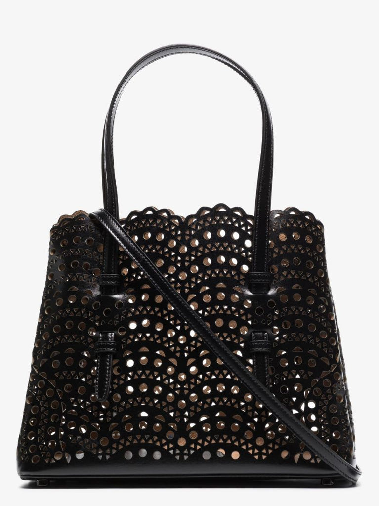 Black Mina 25 Cutout Leather Tote Bag