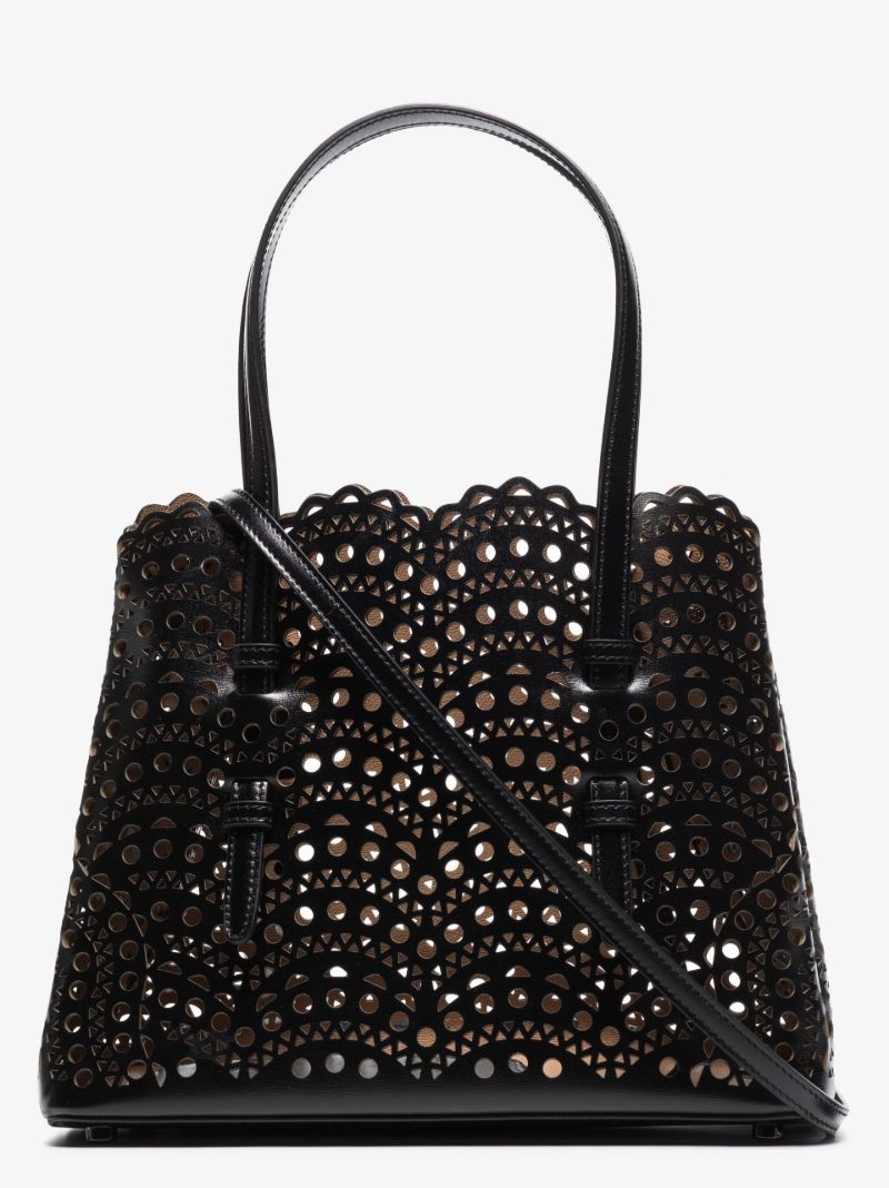 Black Mina 25 Cutout Leather Tote Bag