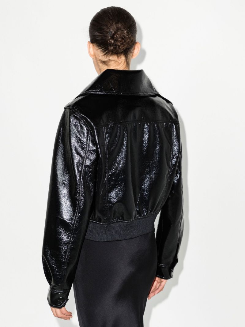 Black Glossy Funnel Neck Bomber Jacket
