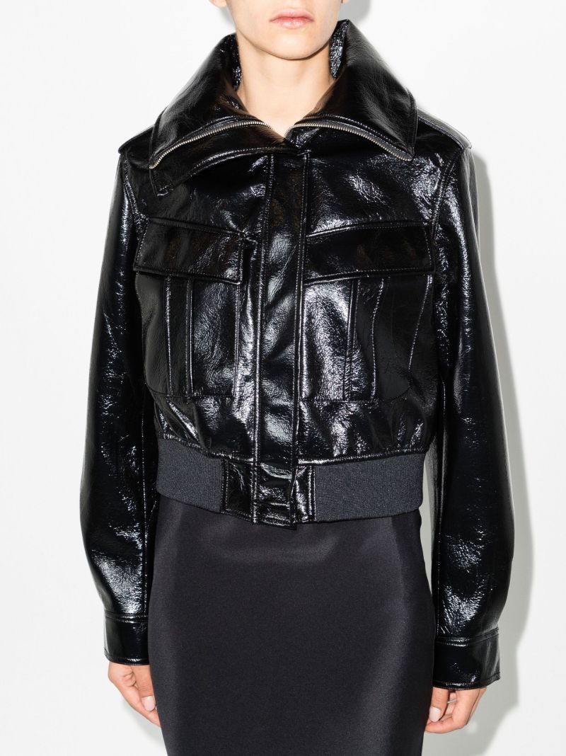 Black Glossy Funnel Neck Bomber Jacket