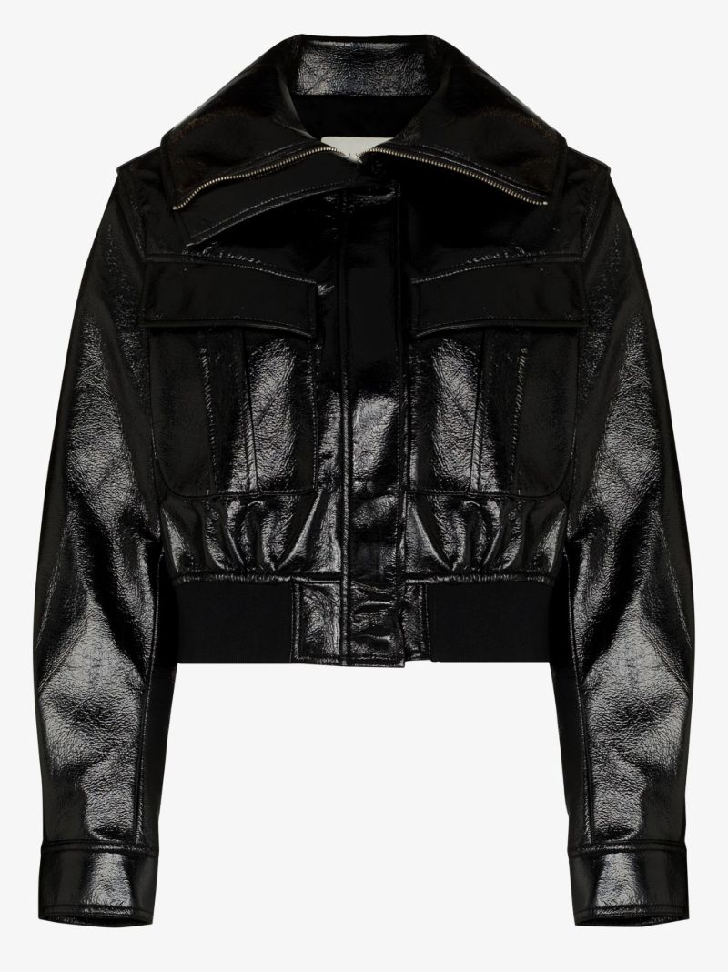 Black Glossy Funnel Neck Bomber Jacket