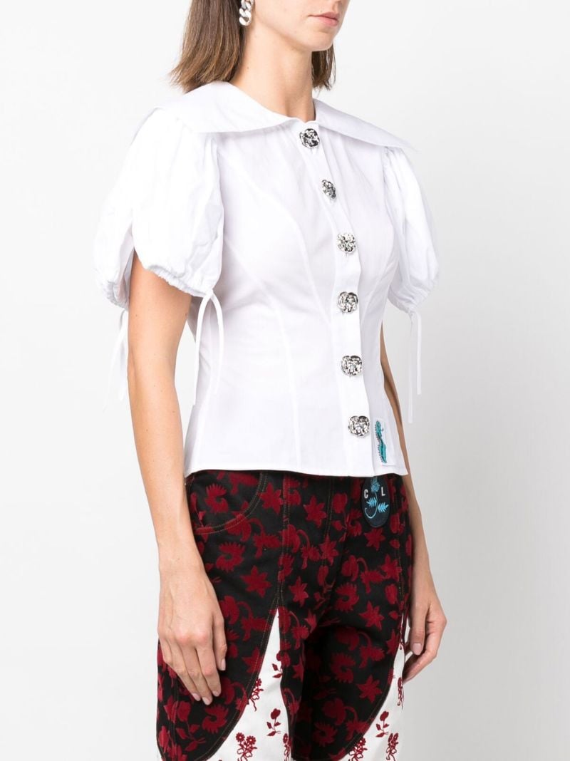 White Octo Fitted Puff-sleeve Shirt
